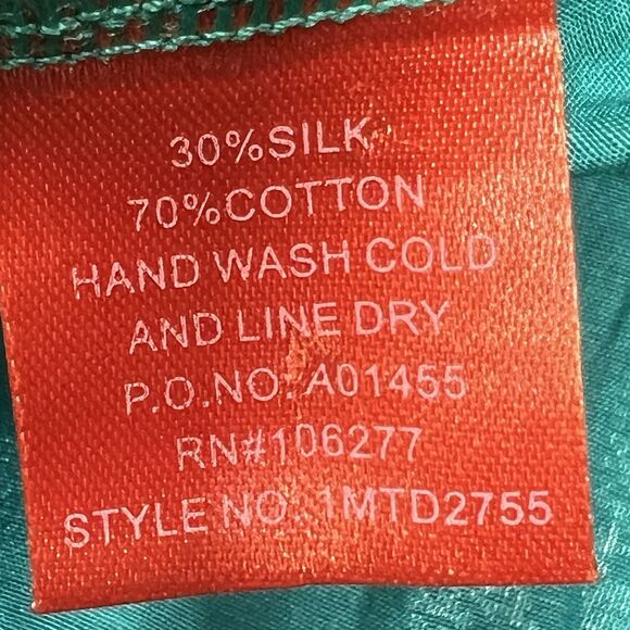 Hale Bob Top Womens Small Teal Silk Blend Metallic Gold Leaf Cabana Beach Tunic - Picture 12 of 14